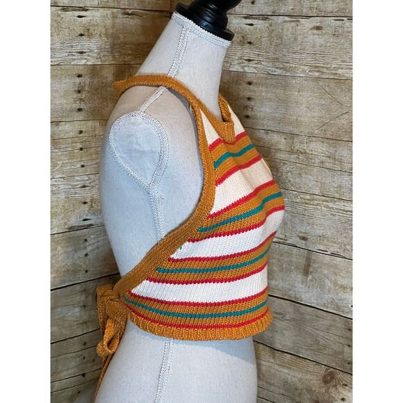 ZARA STRIPPED RETRO BOHO CHIC HIPPIE  HALTER STYLE CROP TOP SIZE MEDIUM - Picture 2 of 4